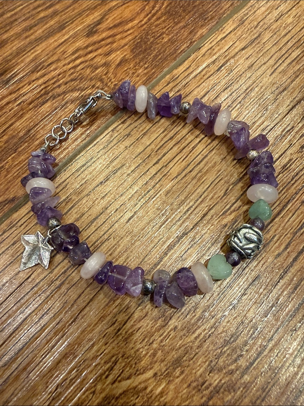 Amethyst & Rose Quartz Beaded Bracelet with Silver Accents